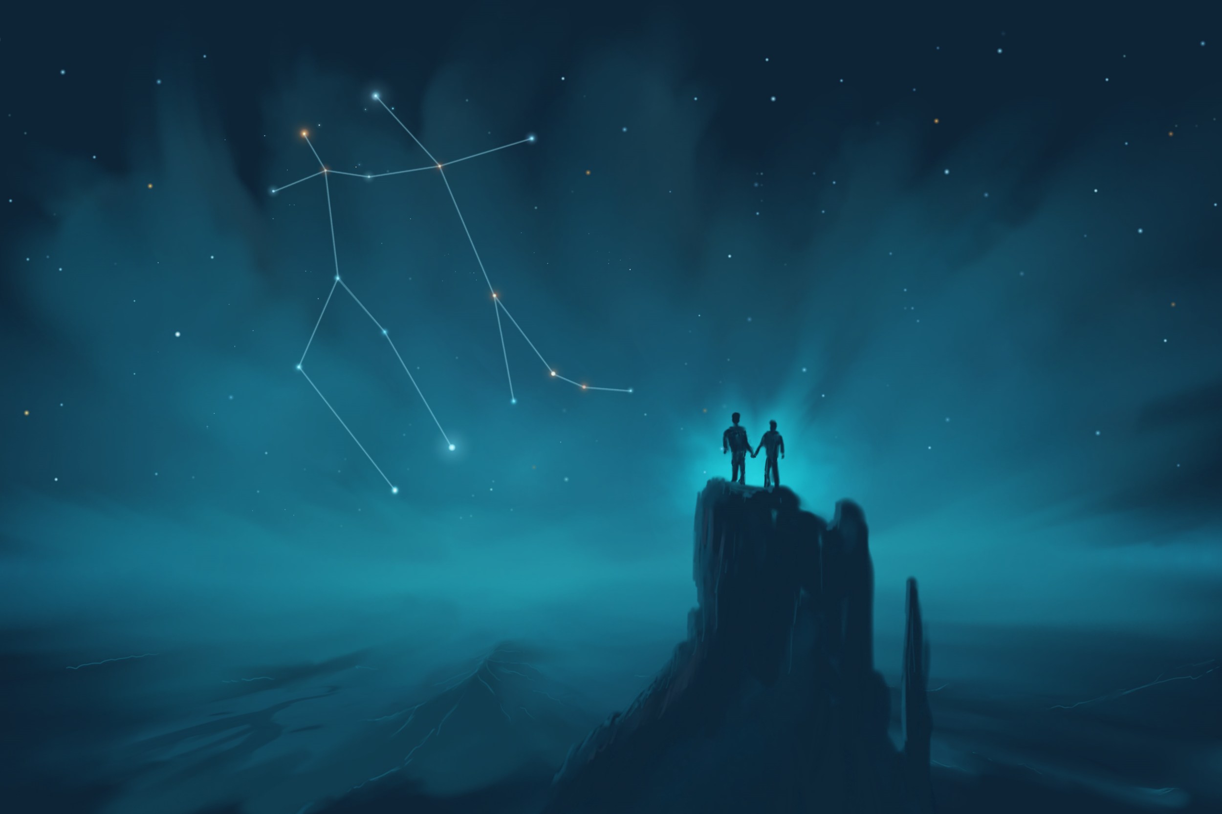2500x1666 Gemini Constellation Painting (Zodiac Set) - Constellation Painting