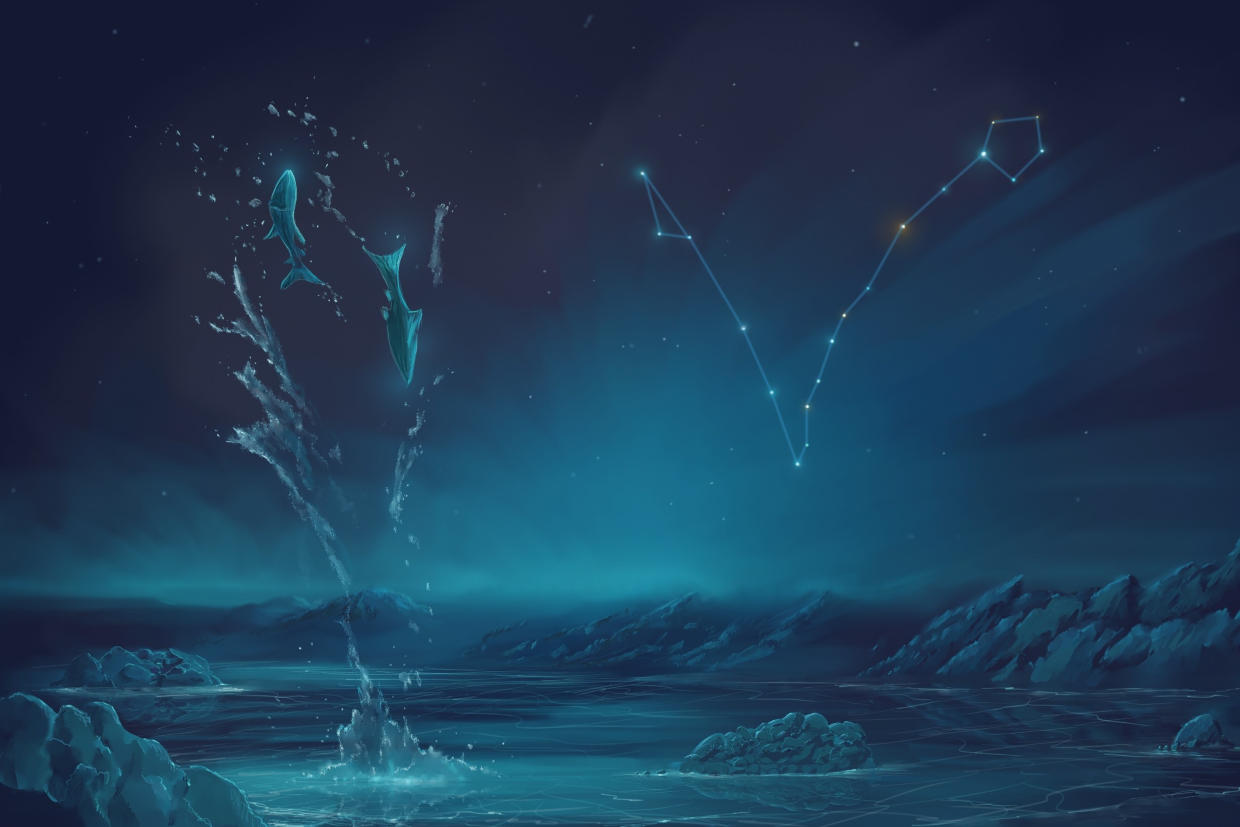 2500x1667 Pisces Constellation Painting (Zodiac Set) - Constellation Painting