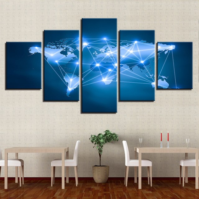 640x640 Abstract Framework Canvas Painting Wall Art Map Poster 5 Panel - Constellation Painting
