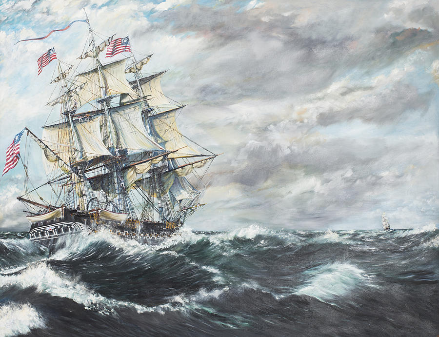 900x691 Uss Constitution Heads For Hm Frigate Guerriere Painting By - Constitution Painting