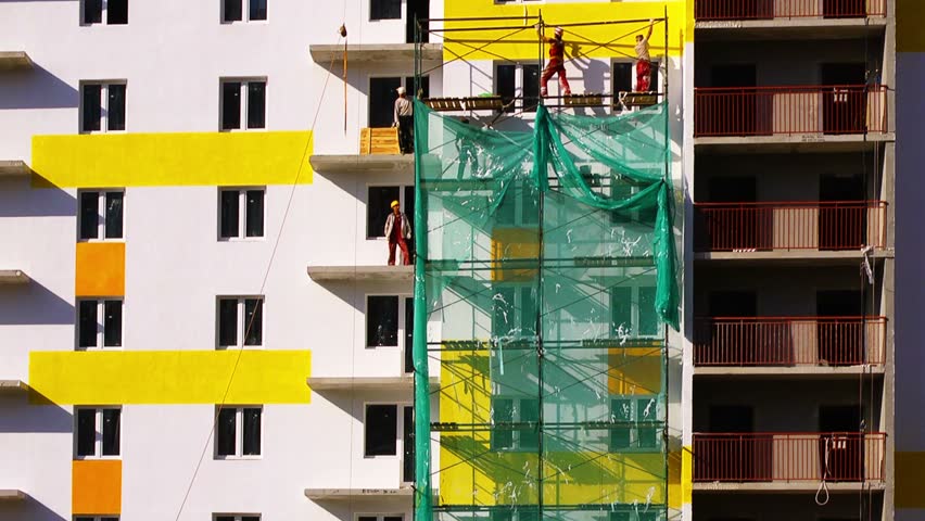 852x480 Stock Video Of Construction Works, Workers Finishing The Process - Construction Painting