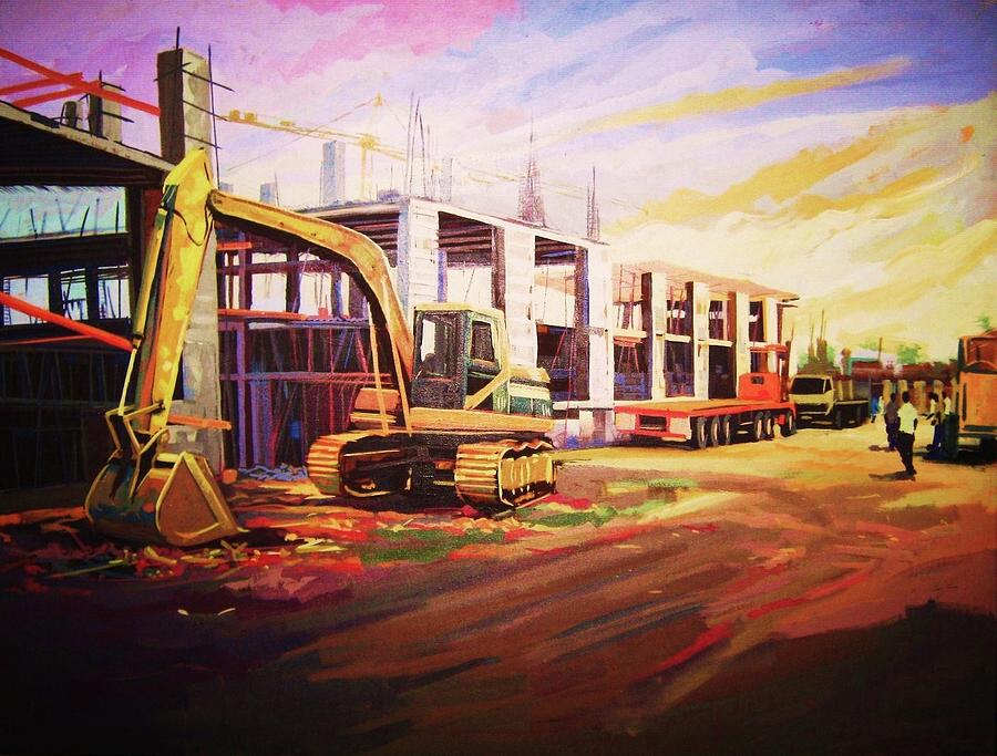 900x683 Construction Site Painting By Aderonke Adetunji - Construction Painting