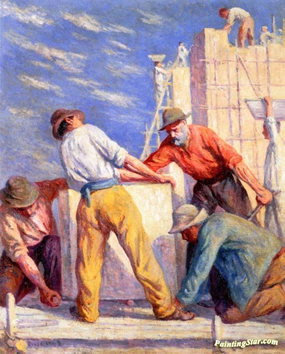 580x720 Workers On A Construction Site Artwork By Maximilien Luce Oil - Construction Worker Painting
