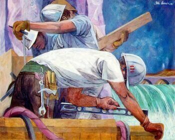 350x280 Construction Worker, Beard - Construction Worker Painting