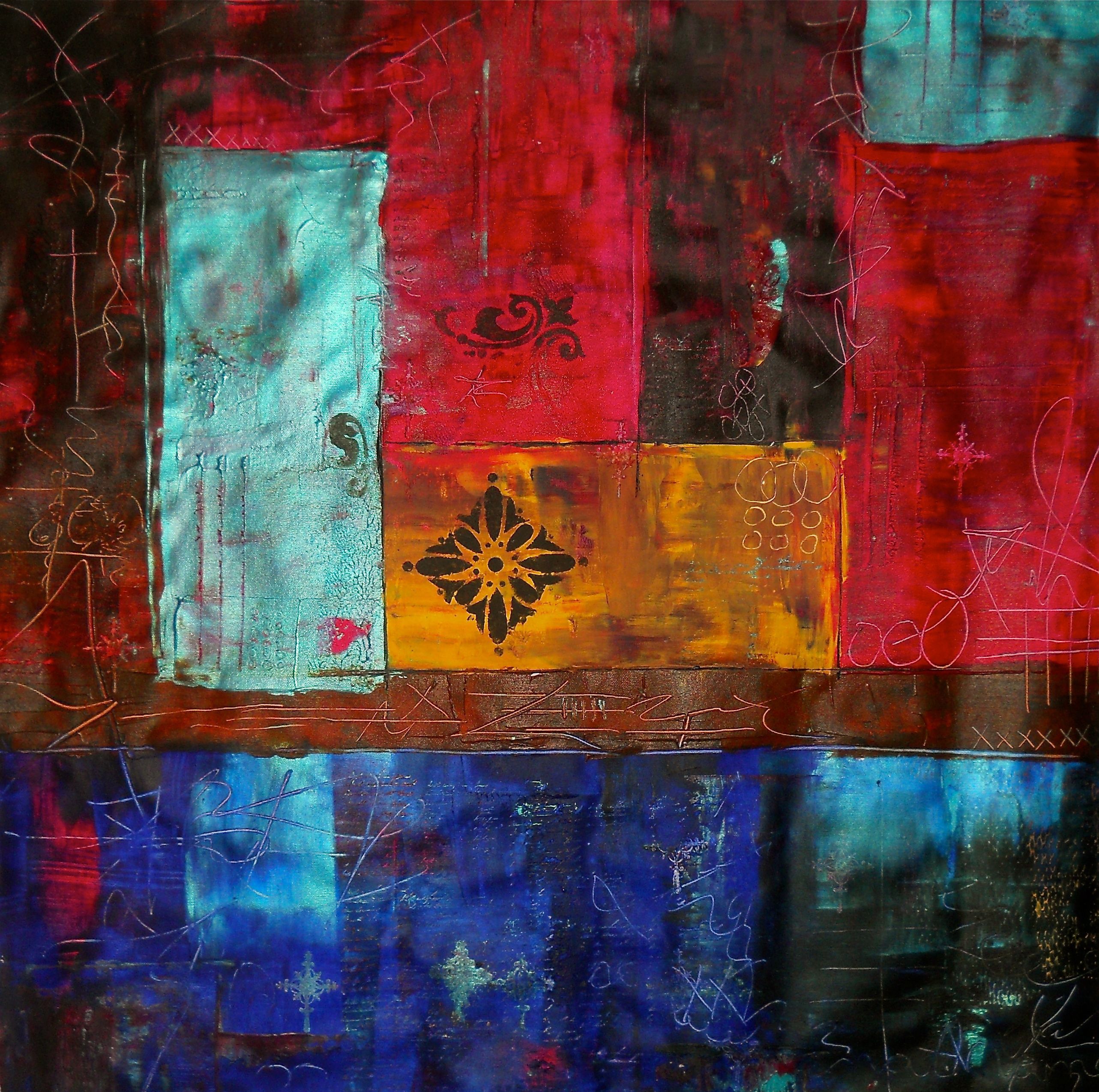 2565x2547 Laura Carter Artwork Patchwork Ii Colourful Contemporary Abstract - Contemporary Abstract Painting