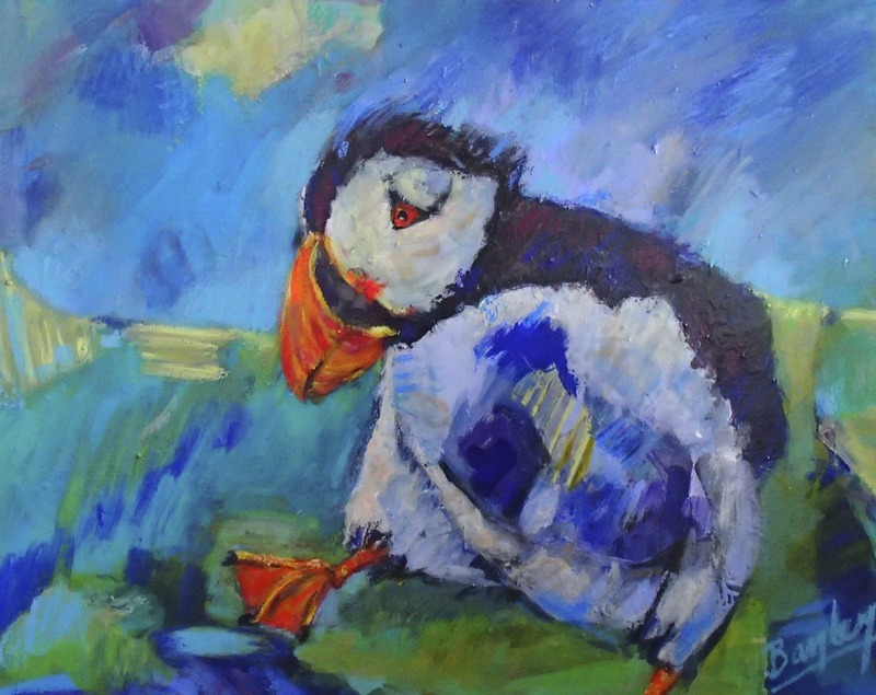 800x635 Puffin March' By Sue Bayley, Canvas - Contemporary Acrylic Painting