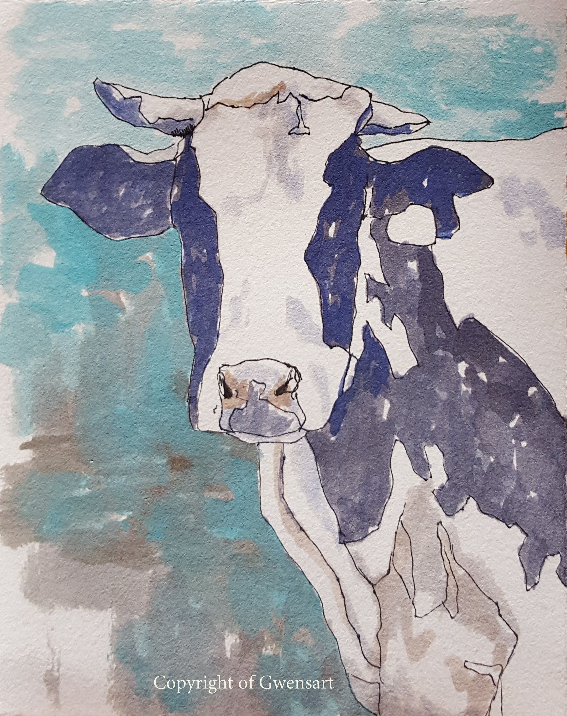 2376x3000 Horned Cow Original Watercolor Painting 6.5 X 5 Inches Cow - Contemporary Cow Painting