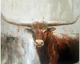 340x270 Longhorn Painting Etsy - Contemporary Cow Painting
