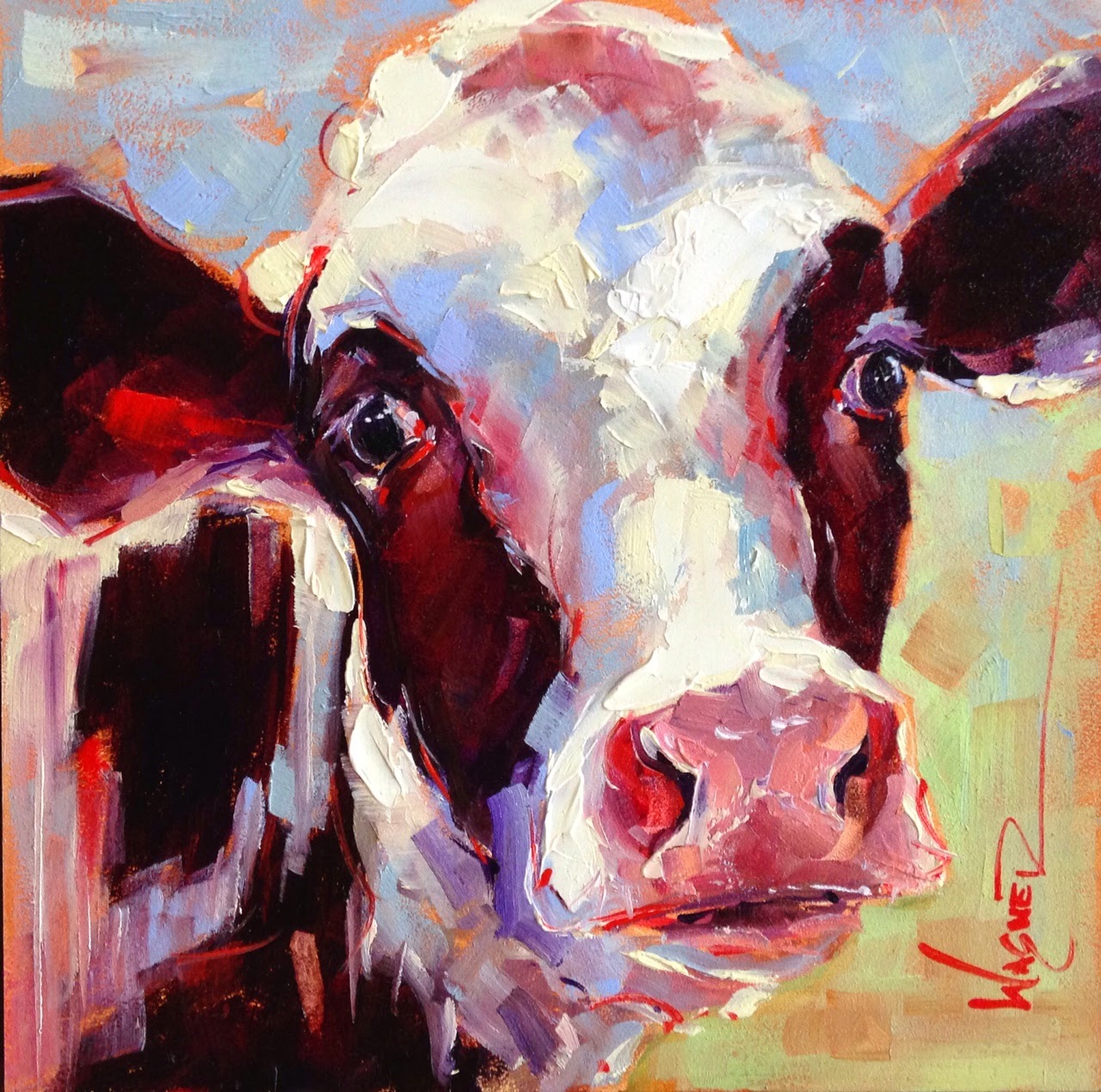 1280x1270 Olga Paints Original Contemporary Black And White Cow Painting - Contemporary Cow Painting