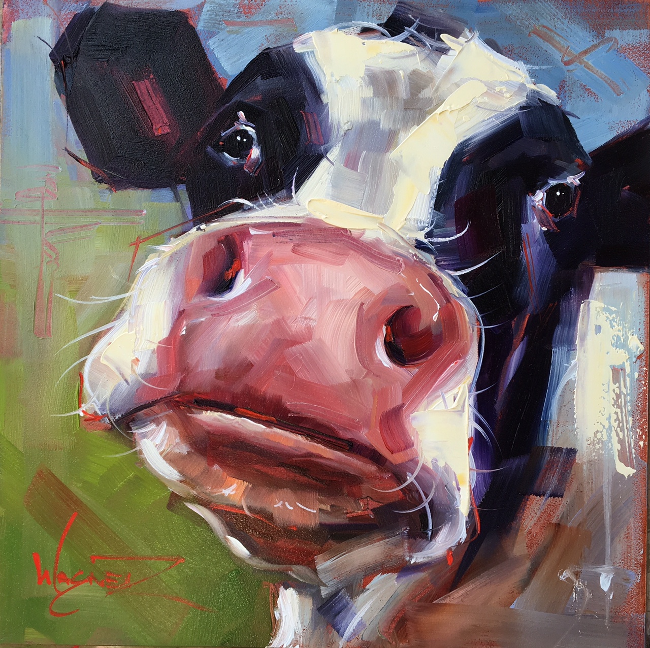 1280x1276 Olga Paints Original Contemporary Cow Painting On Panel In Oils - Contemporary Cow Painting