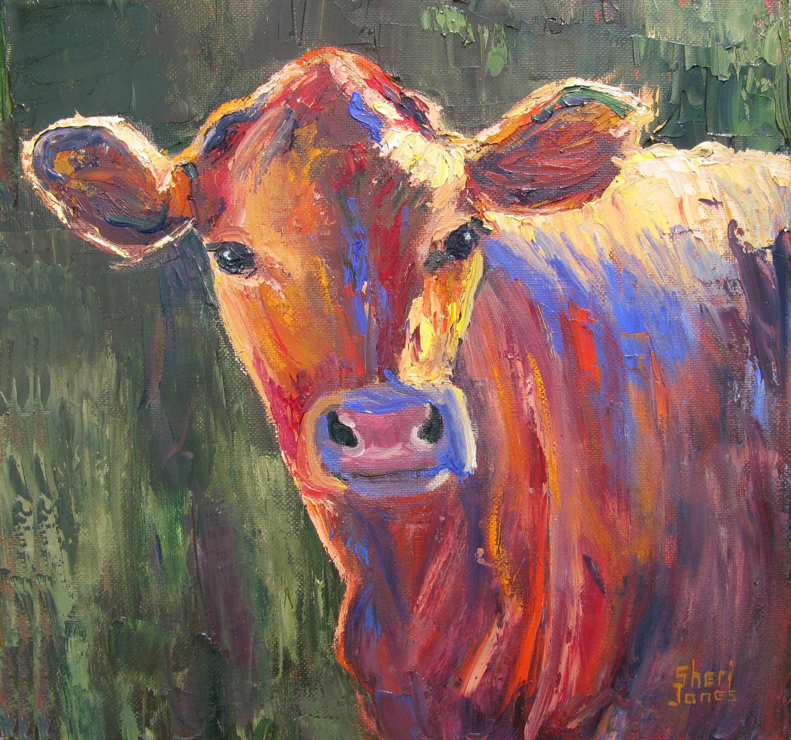 1600x1498 Sheri Jones Daily Painting Journal Painted Cow, Contemporary Cow - Contemporary Cow Painting