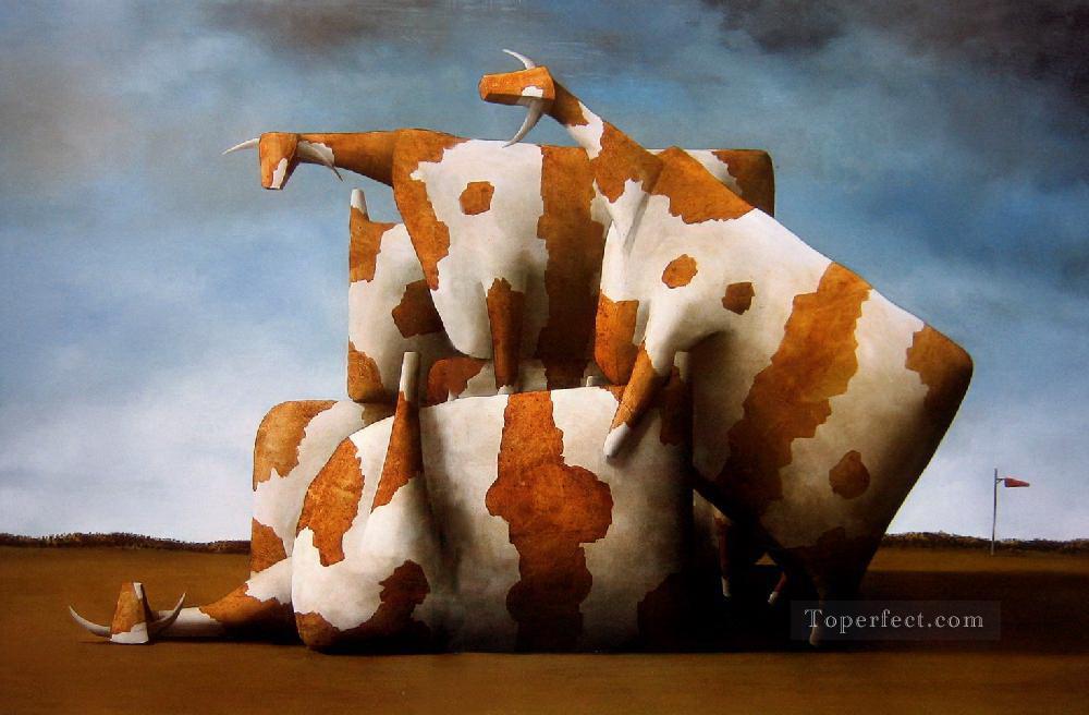 1000x656 Contemporary Cows Painting In Oil For Sale - Contemporary Cow Painting