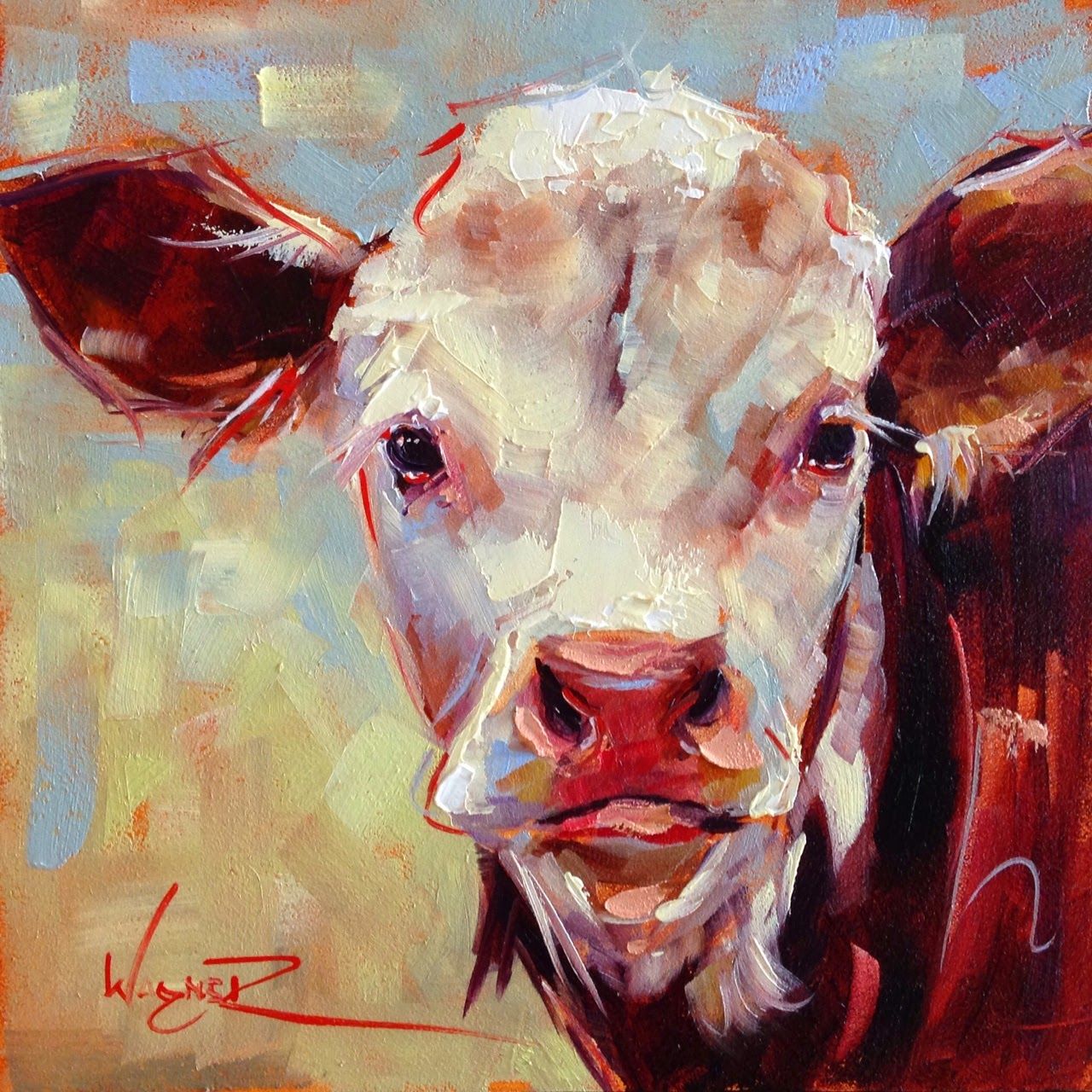 1280x1280 Contemporary Cow, Oil, Olga Wagner Art Amp Collage - Contemporary Cow Painting