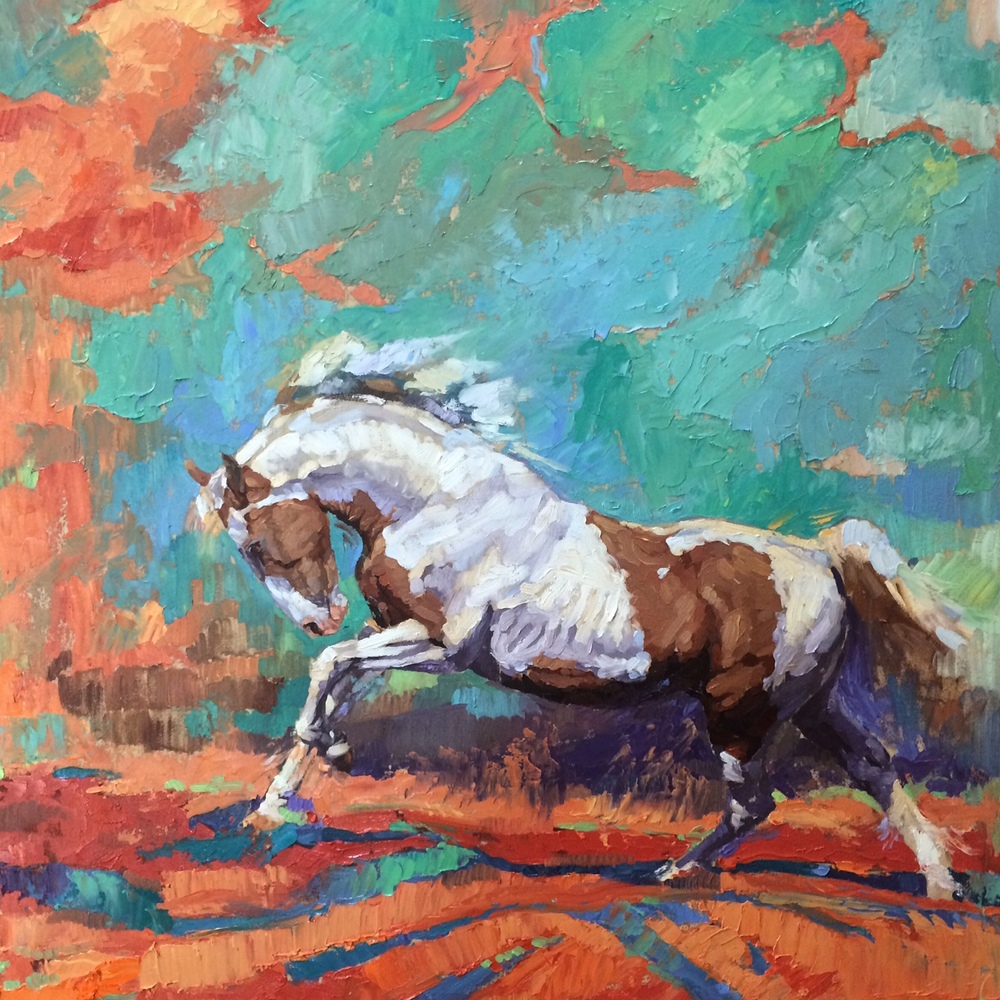 1000x1000 Finished Southwestern Contemporary Horse Painting. Red Colt Art - Contemporary Horse Painting