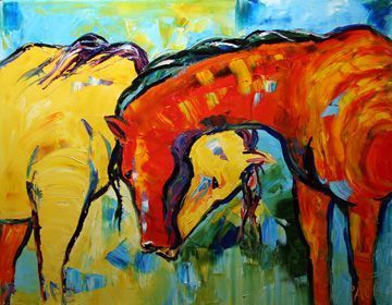 360x280 Texas Contemporary Fine Artist Laurie Pace Cherry Trees And Love - Contemporary Horse Painting