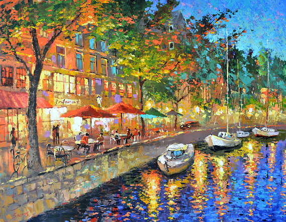 570x443 Night Cafe Contemporary Oil Painting On Canvas By Dmitry - Contemporary Oil Painting