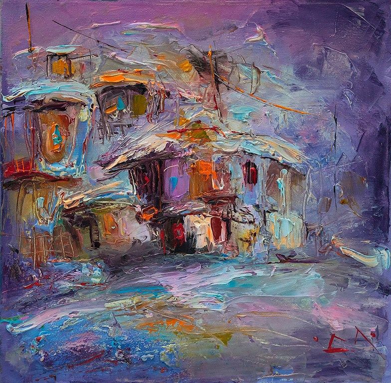 784x768 Winter Sketch, Oil Paintings, Mixed Media, Contemporary Art, Free - Contemporary Oil Painting