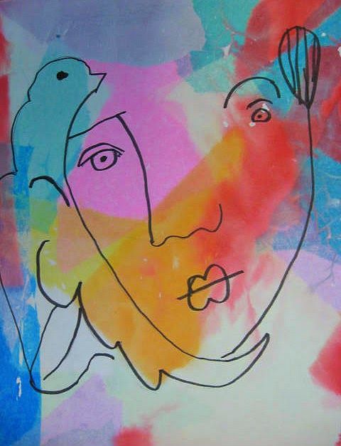 480x627 Picasso Inspired Contour Line Portraits With Bleeding Tissue Paper - Contour Line Painting