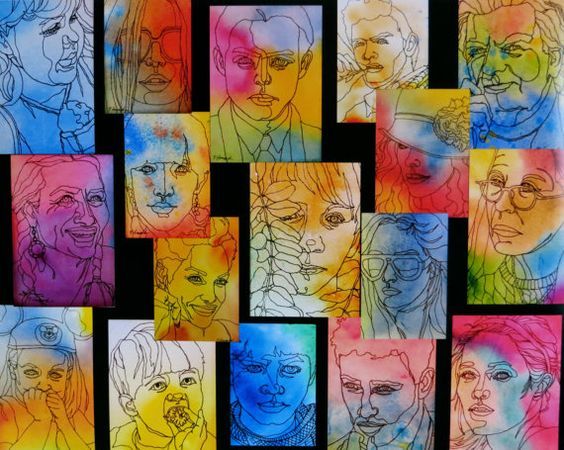 564x450 Watercolor Wash Behind Some Contour Line Portraits. Use - Contour Line Painting