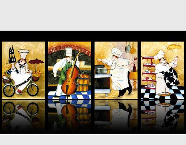 640x499 Online Shop 4 Piece Canvas Painting Ancient Kitchen Cooker Happy - Cooker Painting