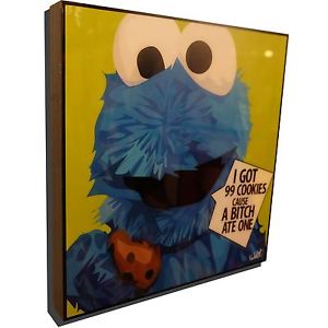 300x300 Cookie Monster Sesame Street Art Poster Plaque Framed Canvas Print - Cookie Monster Painting