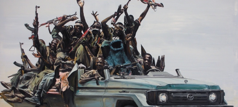 912x411 Cookie Monster With Gun (Ak47) Joni Wagner - Cookie Monster Painting