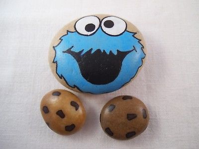 400x300 Hand Painted Rocks, Stones, Pebbles. Pebble Art. Cookie Monster - Cookie Monster Painting