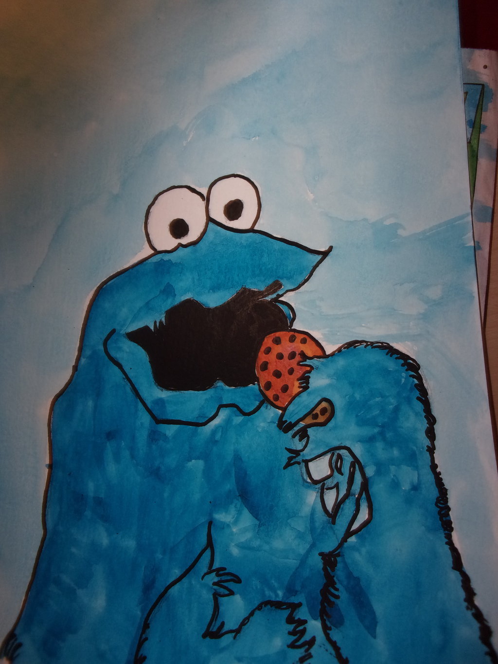 1024x1365 Watercolor Painting Of Cookie Monster By Abceasy - Cookie Monster Painting