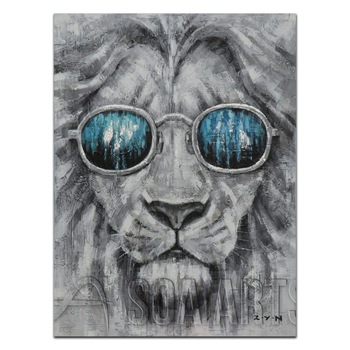 350x350 Hand Paint Knife Lion Cool Living Painting Decor - Cool Lion Painting