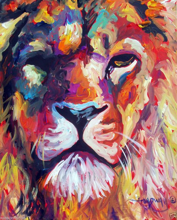 564x700 Abstract Original Art Colorful Canvas Painting 16x20 Lion Marc - Cool Lion Painting