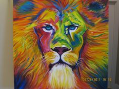 236x177 Canvas Banksy Street Art Print Rainbow Lion Painting 70cm X 55 - Cool Lion Painting