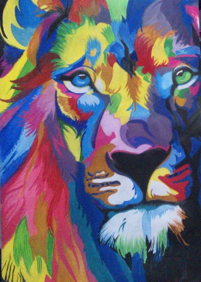 642x900 Colourful Cool Lion Painting By Surbhi Chauhan - Cool Lion Painting