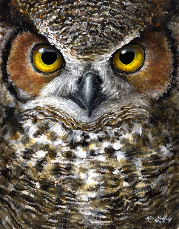 600x769 Great Horned Owl Portraits - Cool Owl Painting