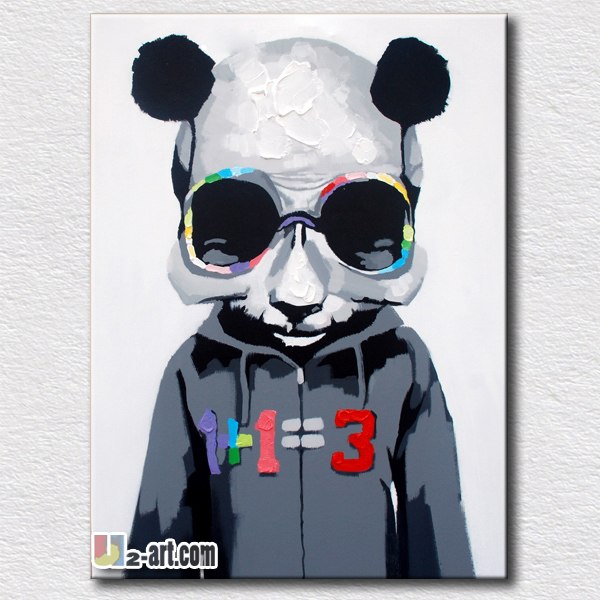 600x600 Black Oil Painting Cool Panda Wall Arts For Kids Bedroom Wall - Cool Painting For Kids