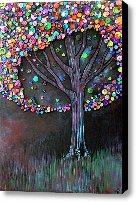530x787 Bubble Gum Tree Mosiac Button Art, Button Tree - Cool Tree Painting