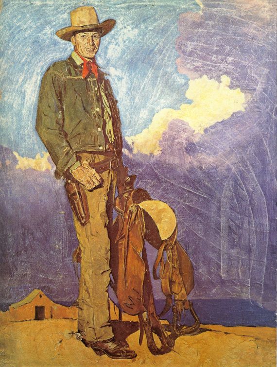 570x755 Norman Rockwell ~ Gary Cooper Cowboy Original Painting - Cooper Artist Painting
