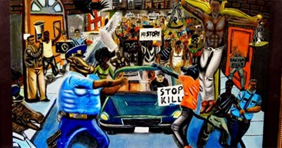 571x300 Idiot Dems Horrified After They Spot What's Placed Above Pig Cop - Cop Painting