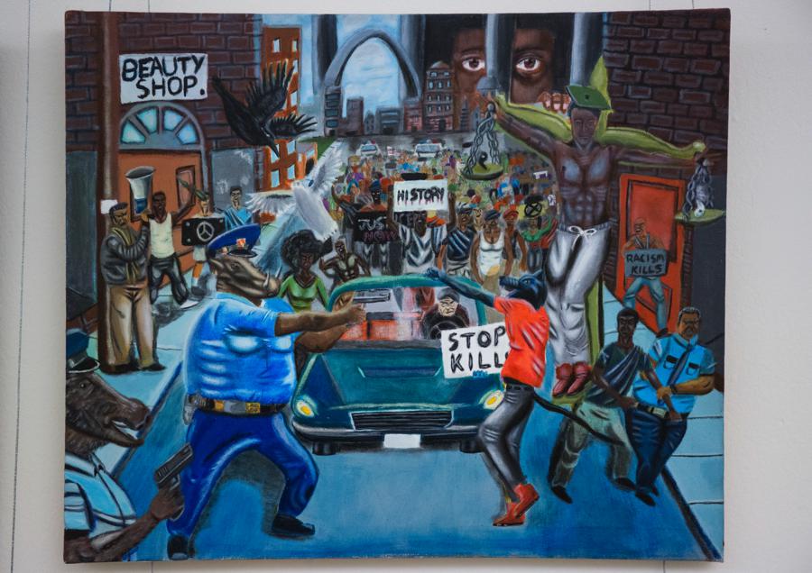 900x636 Painting In Capitol Depicting Cop As A Pig Is Coming Down The Stream - Cop Painting