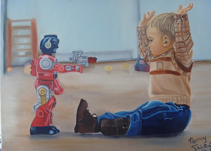 700x500 Robot Cop Greeting Card For Sale By Nancy Talbot - Cop Painting