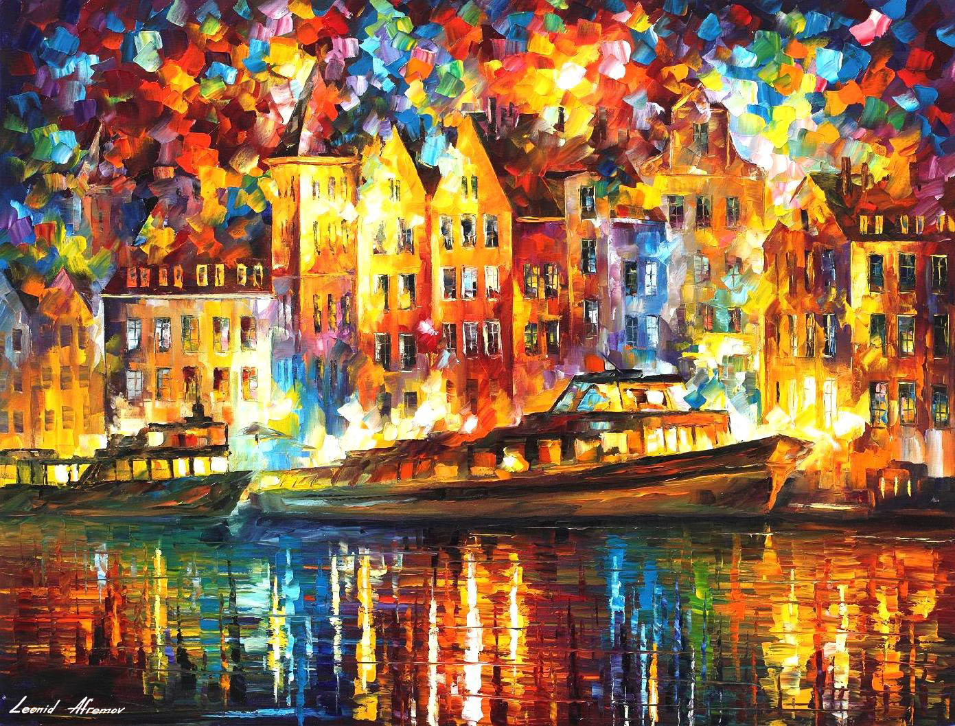 1391x1057 The Harbor Of Copenhagen Palette Knife Oil Painting On Canvas By - Copenhagen Painting