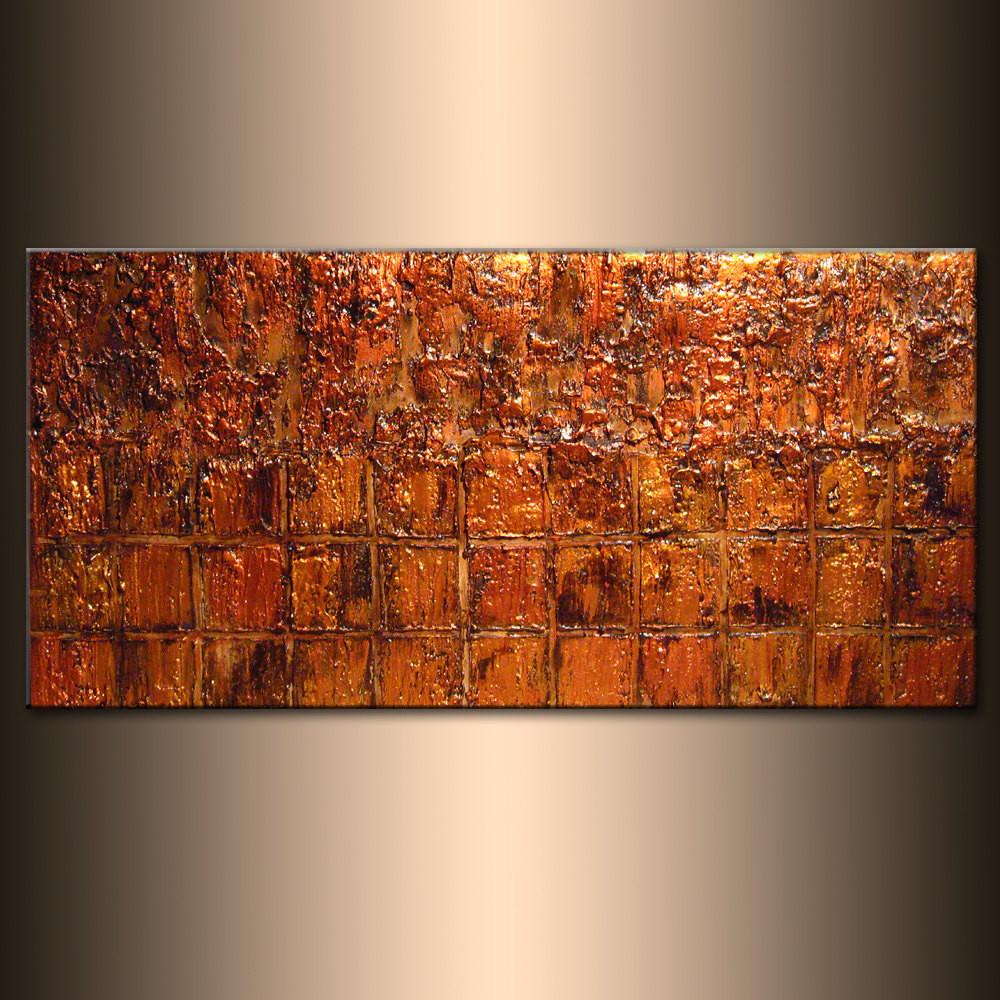 1000x1000 Original Textured Abstract Painting, Textured Gold ,copper - Copper Painting