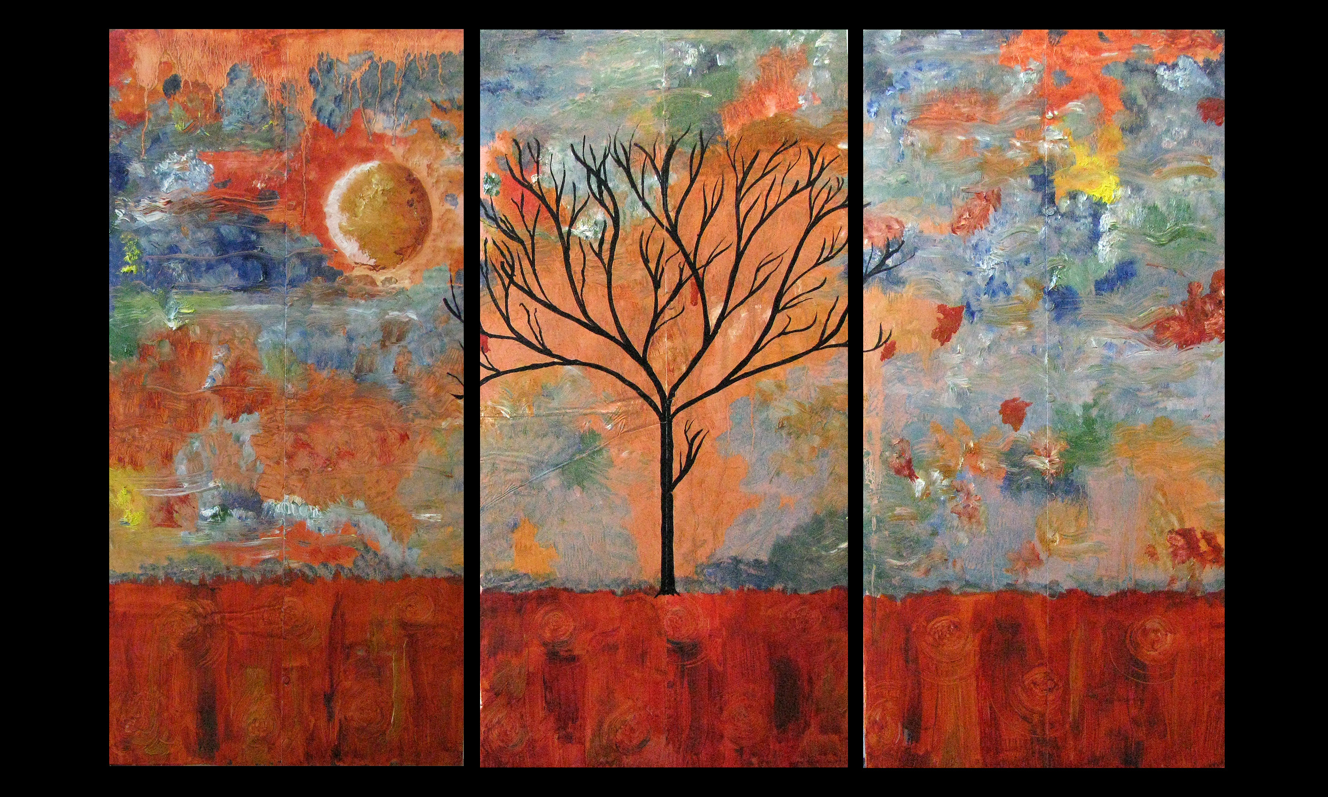 2700x1620 Paintings For Sale Abstract Triptych Landscape Copper Painting - Copper Painting