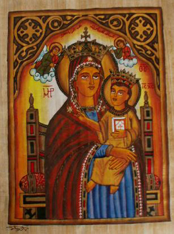 600x807 Egyptian Coptic Papyri Sacred Art Pilgrim Collection Schools - Coptic Painting