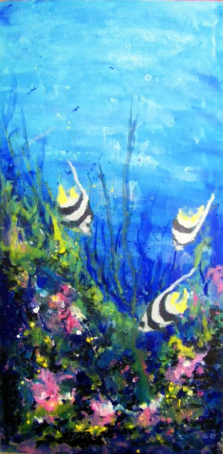 443x900 Coral Reef With Tropical Fish 3 Painting By Zdenka Better - Coral Reef Painting
