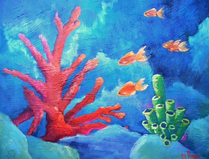 686x522 Palette Knife Painters, International Coral Reef Painting - Coral Reef Painting