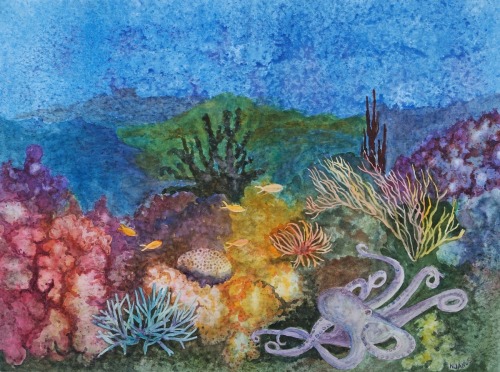 500x372 Undersea Walls Of Color - Coral Reef Watercolor Painting