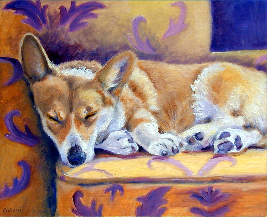 900x732 Sun Glow Nap - Corgi Painting