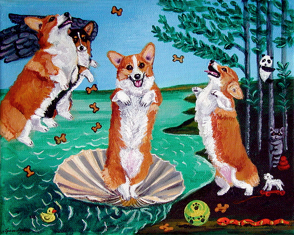 600x481 The Birth Of Venus - Corgi Painting