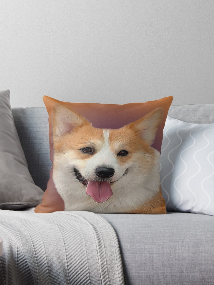 750x1000 Welsh Corgi Painting Throw Pillows By Sarahbob Redbubble - Corgi Painting