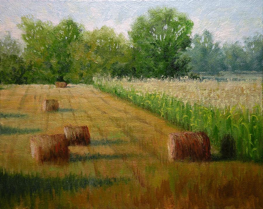 900x717 Tennessee Hay And Corn Fields Painting By Paula Ann Ford - Corn Field Painting